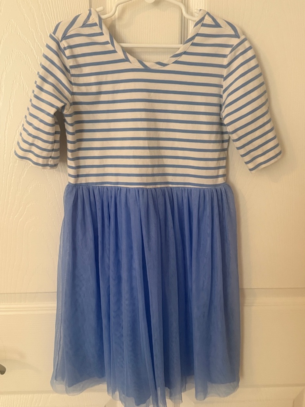Hanna Andersson Girls Blue Striped Bodice Tulle Dress - size 6-7